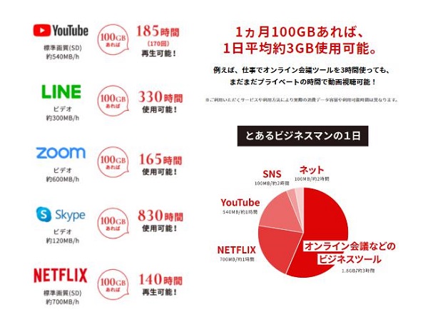 100GBで使える内容