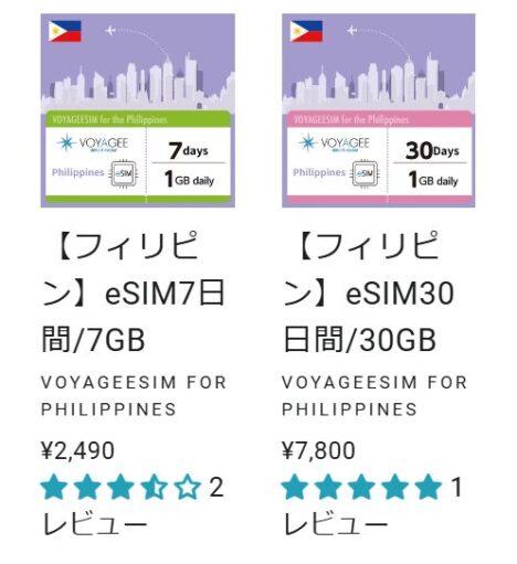 VOYAGEESIMのフィリピンeSIM料金プラン